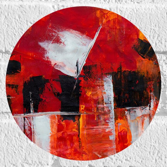 Muursticker Cirkel - Zwarte en Witte Verfvegen op Rode Achtergrond - 20x20 cm Foto op Muursticker