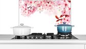 Spatscherm keuken 60x40 cm - Kookplaat achterwand Bloemen - Sakura - Roze - Lente - Bloesemtakken - Muurbeschermer - Spatwand fornuis - Hoogwaardig aluminium