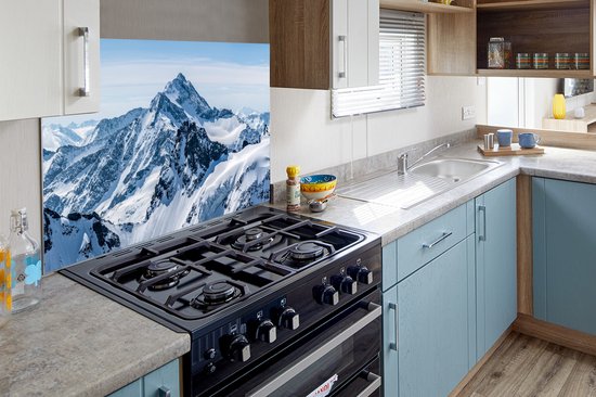 Spatscherm keuken 80x55 cm - Kookplaat achterwand Bergen - Sneeuw - Winter - Natuur - Landschap - Muurbeschermer - Spatwand fornuis - Hoogwaardig aluminium