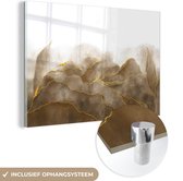 MuchoWow® Peinture sur verre 180x120 cm - Peinture sur verre acrylique - Marbre - Or - Marron - Texture - Aspect marbre - Photo sur verre - Peintures