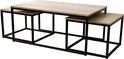 Ensemble de 3 tables basses avec plateau en bois, deux petites tables sous la plus grande.