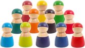 Houten poppetjes - Regenboogkleuren - 12 stuks - Open einde speelgoed - Educatief montessori speelgoed - Grapat style