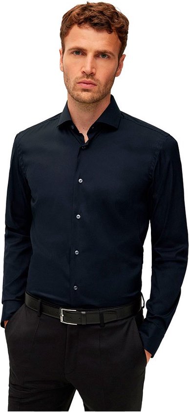 BOSS Hank slim fit overhemd - popeline - zwart - Strijkvriendelijk - Boordmaat: 46