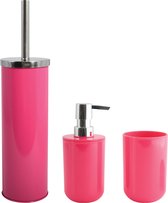 MSV Toiletborstel in houder/beker/zeeppompje badkamer set Moods - metaal/kunststof - fuchsia roze