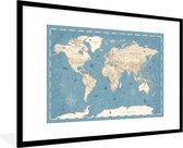 Fotolijst incl. Poster - Wereldkaart - Vintage - Blauw - 90x60 cm - Posterlijst