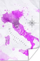 Wanddecoratie - Wereldkaart - Roze - Italië - 40x60 cm - Poster