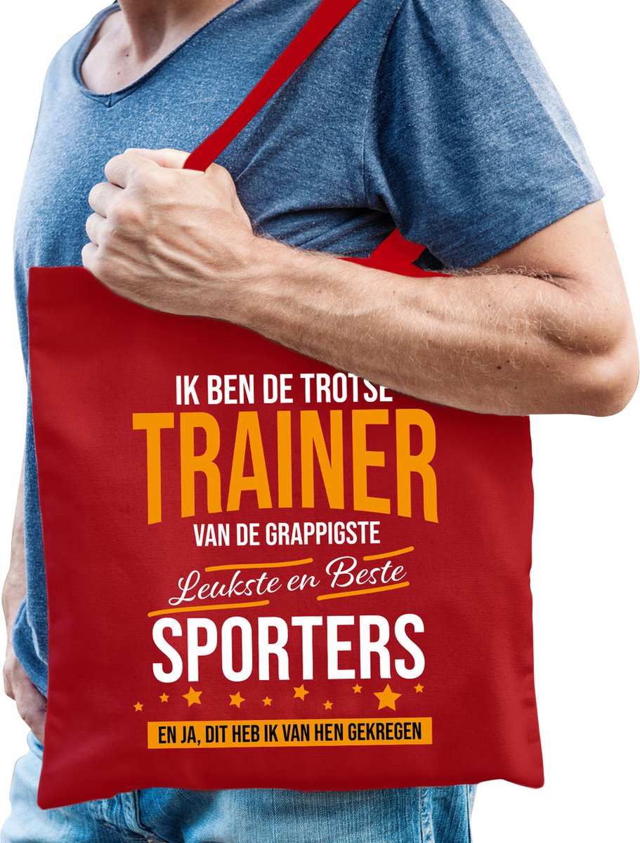 Bellatio Decorations cadeau tas voor trainer/coach - katoen - 42 x 38 cm - fun tekst