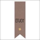 Sticker - "ENJOY" - Etiket - Vaantje - 85x25mm - Bruin/Zwart/Goud - Hoogwaardige Kwaliteit - Sluitzegel - Inpak Sticker