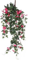 2x stuks groene Petunia kunstplant met roze bloemen 80 cm - Kunstplanten/nepplanten hangplanten