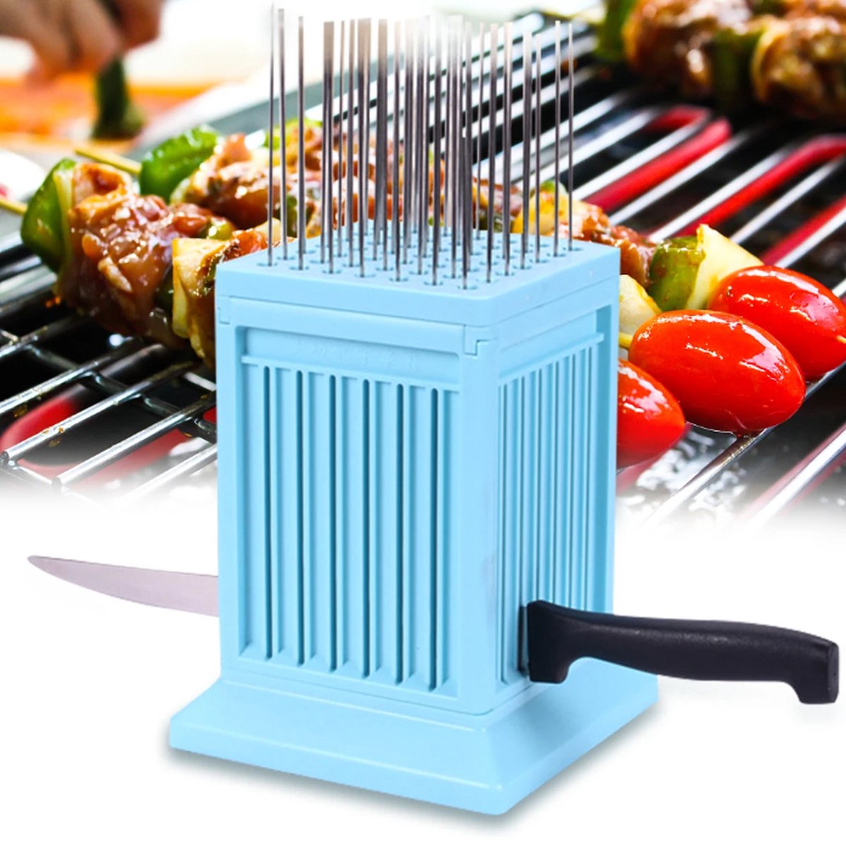 Brochette maker 49 pièces - ustensiles barbecue accessoires grill - couteau  couperet