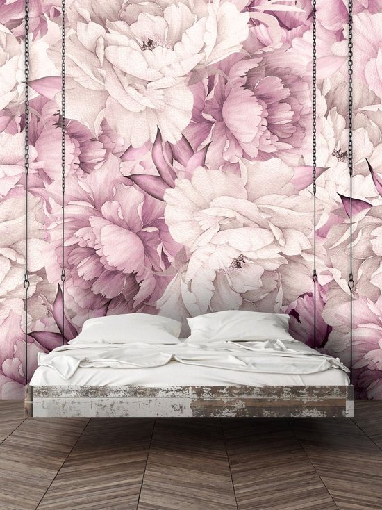 Papier peint photo - Papier Vinyl - Pivoines Roses Vintage - Fleurs - 254 x 184 cm