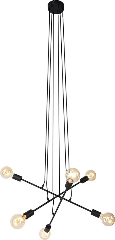 QAZQA sydney - Lampe à suspension moderne pour au-dessus de la table à manger | en salle à manger - 6 lumières - Ø 80 cm - Zwart - Salon | Chambre à coucher | Cuisine