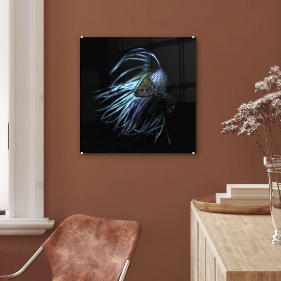 MuchoWow® Peinture sur verre 50x50 cm - Peinture acrylique sur verre - Poissons - Animaux aquatiques - Blauw - Zwart - Photo sur verre - Peintures