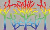 Fotobehang - Vlies Behang - Kleurrijke Bomen Kunst - Abstract - 312 x 219 cm