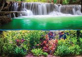 Fotobehang - Vlies Behang - Onderwaterplanten en Vissen onder de Waterval 3D - 254 x 184 cm