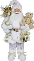 Kerstman decoratie pop Victor - H60 cm - wit - staand - kerst beeld - kerst figuur