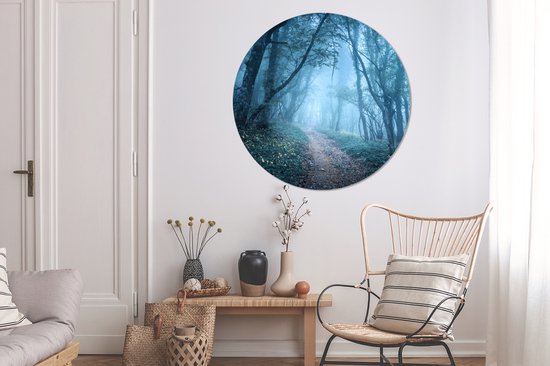 WallCircle - Stickers muraux - Cercle de papier peint - Arbres - Nature - Brume - ⌀ 120 cm - Cercle mural - Autocollant - Sticker papier peint rond XXL