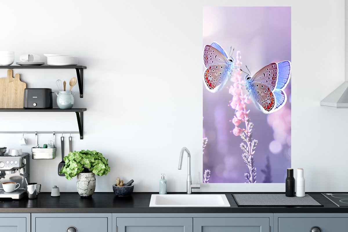 Stickers muraux - Film autocollant - Papillon - Lavande - Fleurs - Violet -  60x120 cm