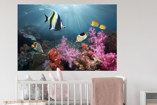 Sticker Muursticker Monde sous-marin - Corail coloré - 120x80 cm - feuille autocollante - sticker mural repositionnable