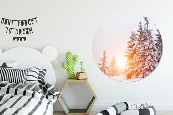 WallCircle - Stickers muraux - Cercle Papier Peint - Soleil - Arbres - Neige - 120x120 cm - Cercle Mural - Auto Adhésif - Sticker Papier Peint Rond XXL