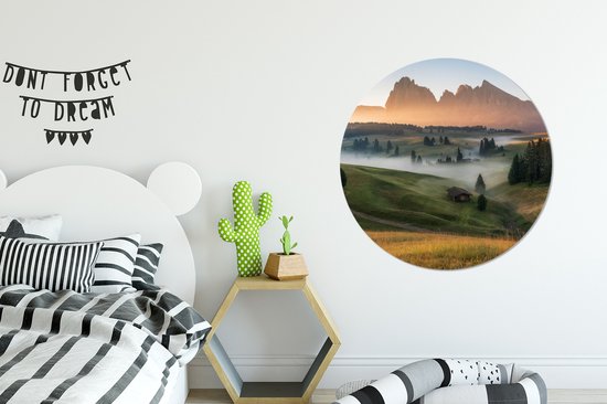 WallCircle - Stickers muraux - Cercle de papier peint - Berg - Brouillard - Paysage - 100x100 cm - Cercle mural - Autocollant - Papier peint autocollant rond XXL