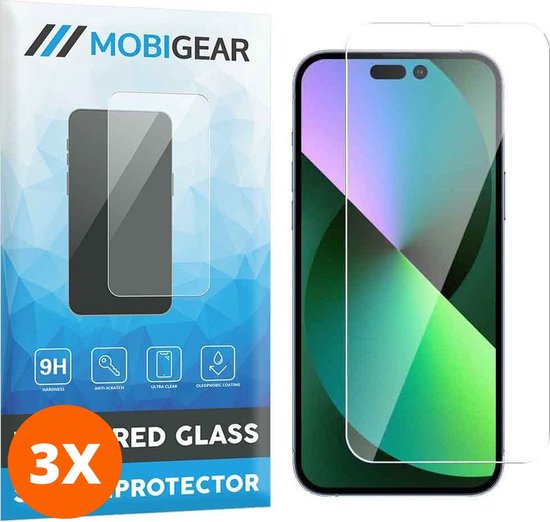 Protection d'écran Mobigear compatible avec Apple iPhone 14 Verres | Protecteur d'écran Mobigear - Compatible avec les coques (paquet de 3)