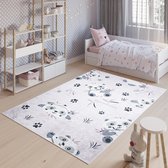 Tapiso Emma Tapis Chambre d'enfant Grijs Blauw Panda Bébé Tapis de jeu Enfants - 80x150