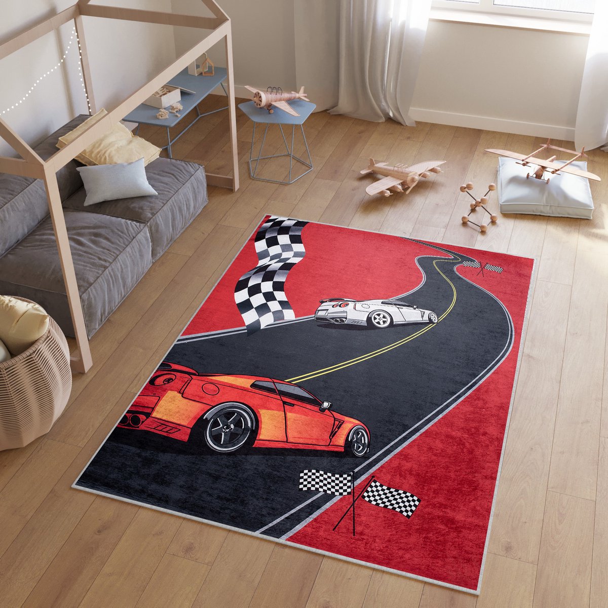 Tapiso Emma Vloerkleed Kinderkamer Race Auto Jongen Speelmat- 80x150