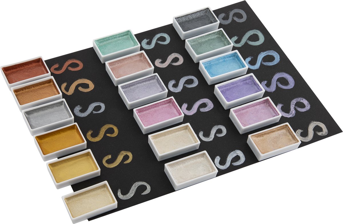 Aquarelverf Metallic - 18 Kleuren - Inclusief 3 Waterbrush - Perfect voor Kalligrafie, Brush Lettering, Illustraties - metallic aquarelverf — afbeelding 5