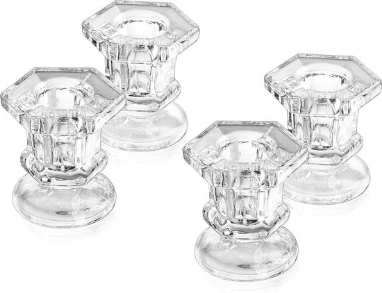 Lot De 6 Bougeoirs En Verre Transparent - Pour Bougies Chandelles, Décoration De Table, Fêtes Et événements