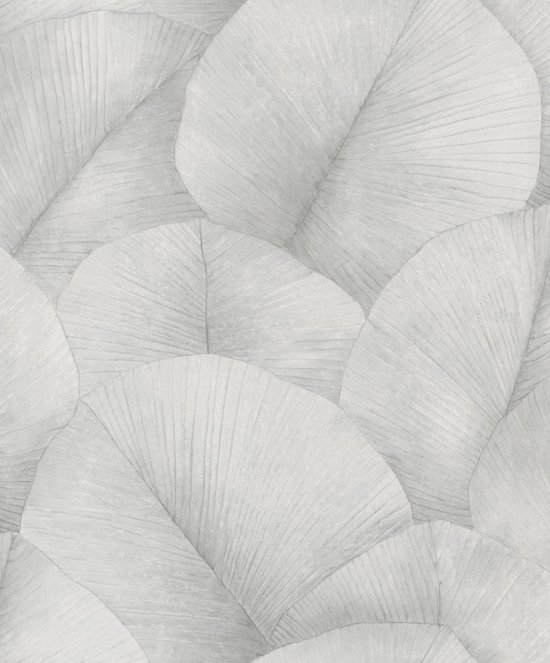 Kumano - Bladeren - Behang - Wallpaper - Vliesbehang - Grijs/Beige - 0,53 x 10,05 M.