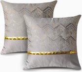 Set van 2 kussensloop voor sofa auto slaapkamer luxe moderne minimalistische gouden lederen stiksels golvende streep Sierkussen kussenhoes kussensloop 45x45cm (zilver)