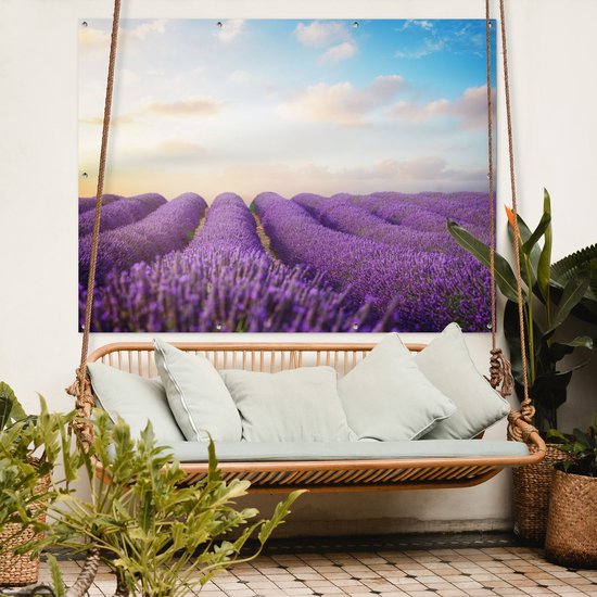 Tableau jardin - Jardin - Lavande - Ciel - Nuages - 160x120 cm - Tableau jardin - Toile jardin - Affiche extérieure