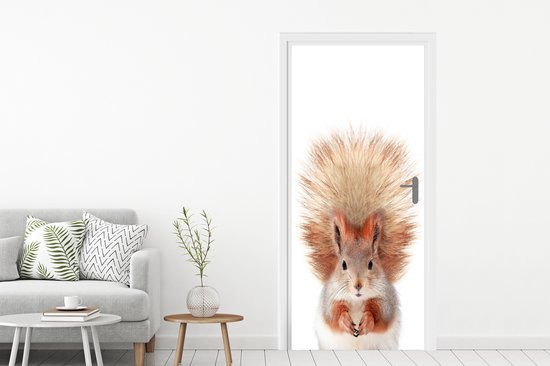 Sticker de porte Écureuil - Animaux - Nature - Oranje - Wit - 85x205 cm - Poster de porte