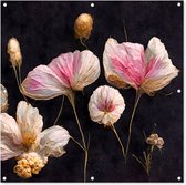 Tuindoek Bloemen - Planten - Roze - Zwart - 100x100 cm
