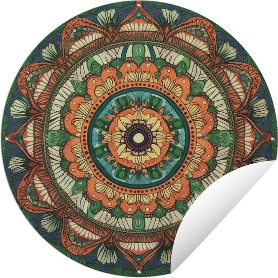 Tuincirkel Mandala - Hippie - Bloemen - Oranje - 60x60 cm - Ronde Tuinposter - Buiten