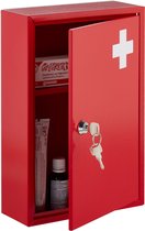Armoire à pharmacie Relaxdays - armoire de Premiers secours- salle de bain - serrure et 2 clés - métal - rouge