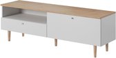 Meuble TV Loveli 150, meuble TV avec tiroir, spacieux, moderne, style scandinave. Largeur 150 cm. Couleur blanc + marron clair