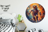Behangcirkel astronaut - Ruimte - Oranje - Muurstickers slaapkamer - Wandsticker - Ronde wanddecoratie - Behangsticker - 120x120 cm - Plak stickers - Cirkel behang - Sticker muur - Muurdecoratie cirkel