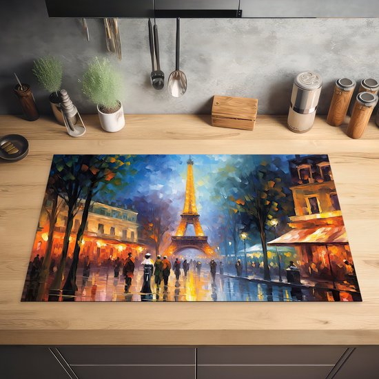 KitchenYeah® Inductie beschermer 85x52 cm - Steden - Parijs - Eiffeltoren - Kunst - Kookplaataccessoires - Afdekplaat voor kookplaat - Inductiebeschermer - Inductiemat - Inductieplaat mat