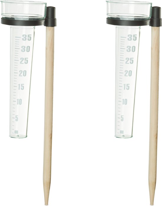 Relaxdays regenmeter met stok - set van 2 - regenwater meter - pluviometer - 35 mm