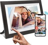 MemoMemory Digitale Fotolijst met WiFi & Touchscreen - Digitale Fotolijsten - Digitale Fotokader - Frameo App - 10.5inch HD+ -IPS Display - Houten Frame inclusief: Ophangsysteem & Microvezel Doekje - Zwart