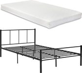 Metalen bedframe Teresita - incl. Matras - Zwart - 120x200 cm - Stalen frame gepoedercoat en koudschuim