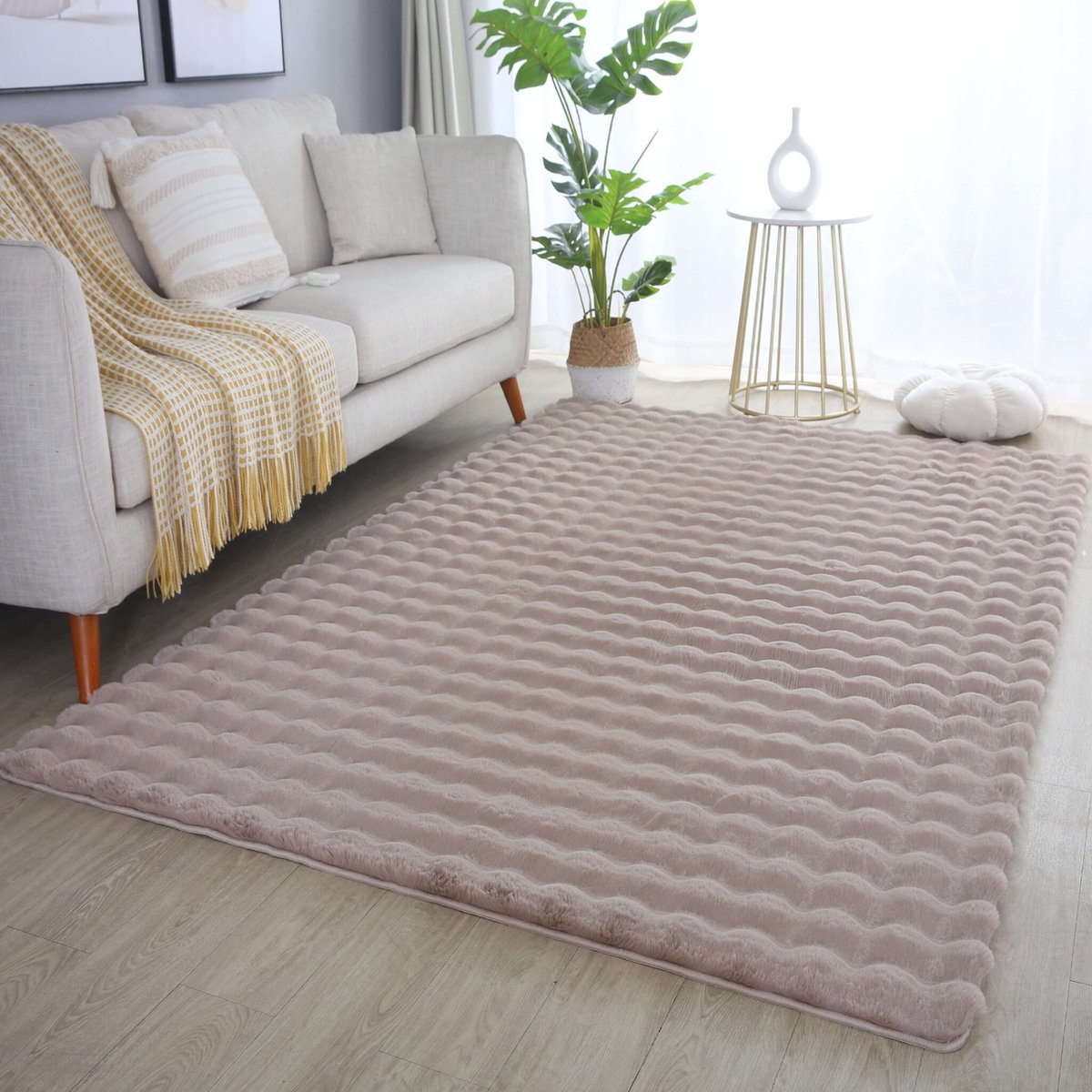 Flycarpets Felicia Hoogpolig Fluffy 3D Design Vloerkleed - Beige - 160x230 cm