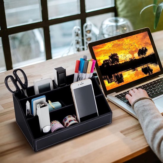 Organiseur De Bureau En Cuir KINGFOM Multifonction - Tiroirs Pour Fournitures Et Accessoires Noir