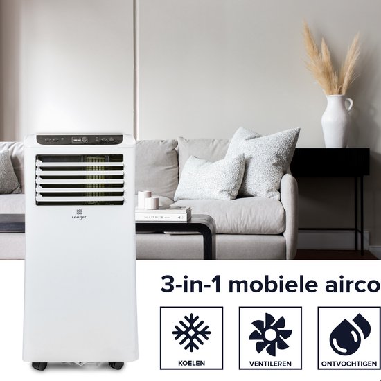 SEEGER Mobiele Airco - 9000 BTU - Inclusief Installatiekit - Voor Slaapkamer en Woonkamer - Airconditioning - SAC9000 - Wit