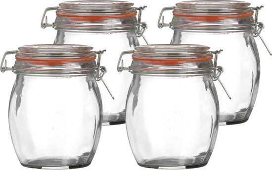 Urban Living Weckpot/inmaakpot - 4x - 750 ml - glas - met beugelsluiting - D11 x H14 cm