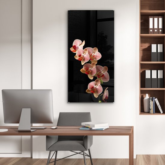 MuchoWow® Glasschilderij 60x120 cm - Schilderij acrylglas - Bloemen - Orchidee - Roze - Botanisch - Natuur - Foto op glas - Schilderijen