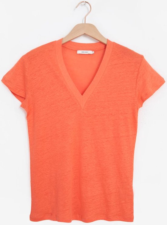 Sissy-Boy - Tee-shirt col V en lin Oranje