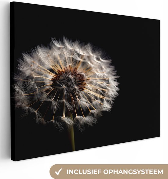 Canvas schilderij 160x120 cm - Wanddecoratie Bloemen - Natuur - Paardenbloem - Zwart - Portret - Muurdecoratie woonkamer - Slaapkamer decoratie - Kamer accessoires - Schilderijen